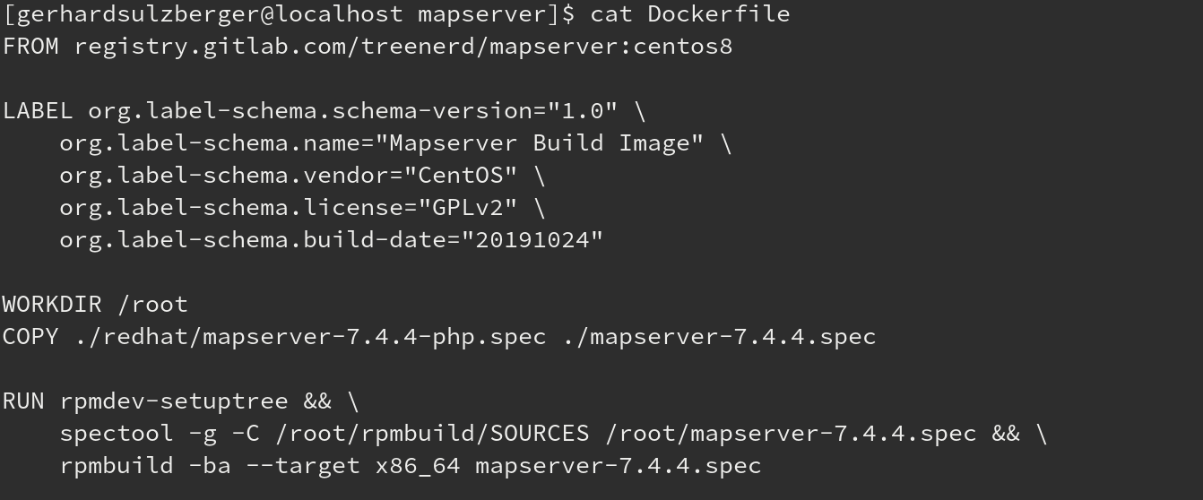 Docker-Container mit Mapserver-Build-Artefakten bereit für die Bereitstellung