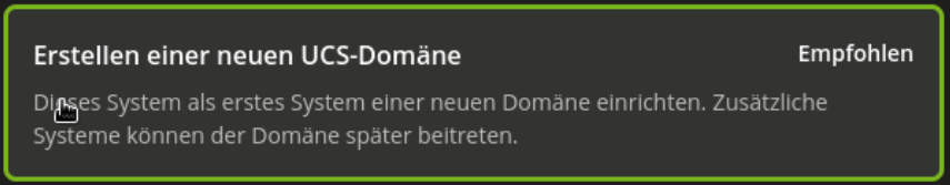 UCS-Installation: Bildschirm zur Erstellung einer neuen Domäne