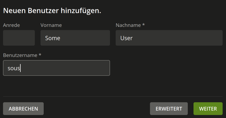 UCS-Benutzererstellungsformular für Linux-Mint-Client-Zugriff